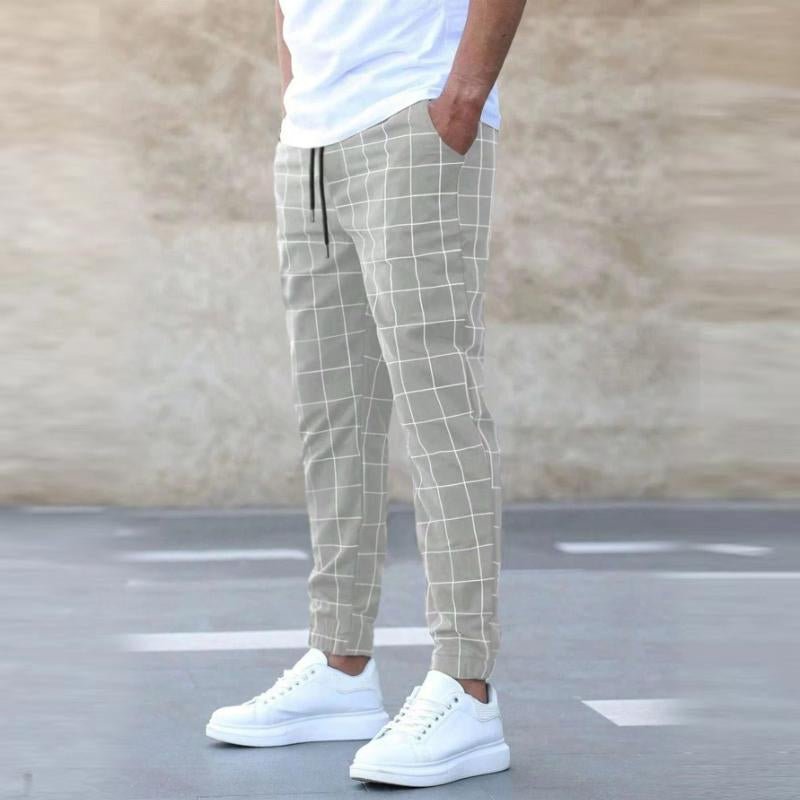 Men's Retro Street Sports Casual Plaid Pants 98386464TO