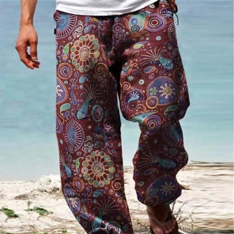 Men's Vintage Loose Printed Drawstring Pants 04669060Y