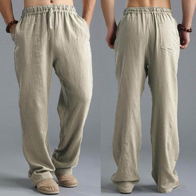 Men's Casual Loose Cotton Linen Breathable Elastic Waist Trousers 63444647M