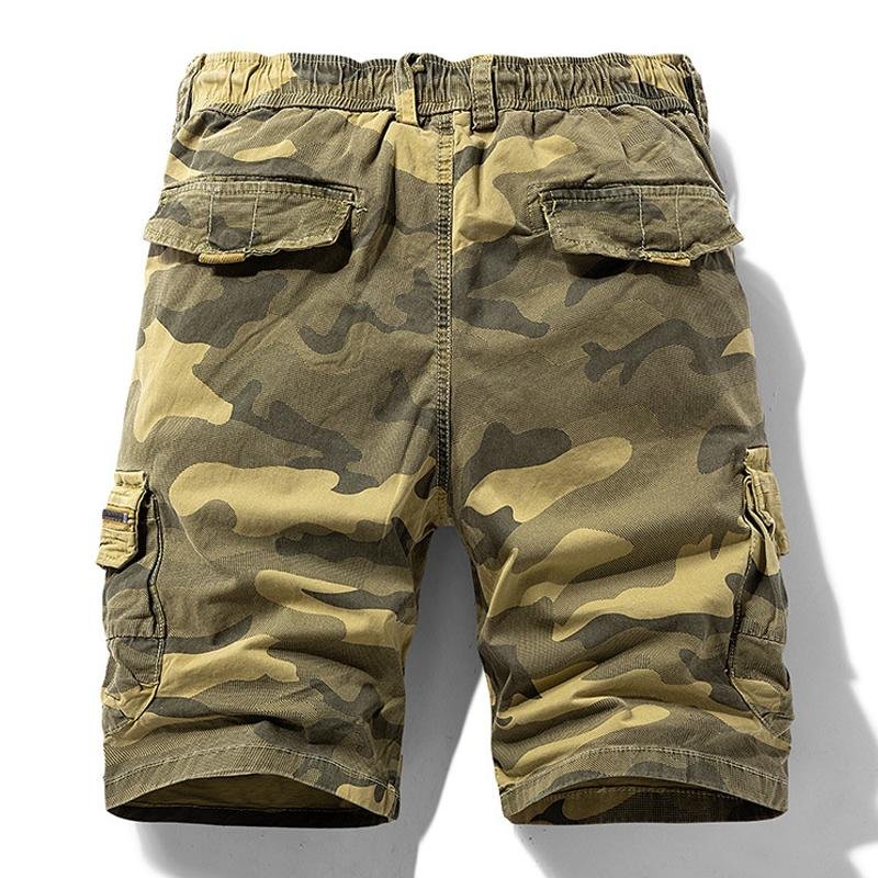 Men's Retro Camouflage Cotton Multi-Pocket Elastic Waist Cargo Shorts 06696407M