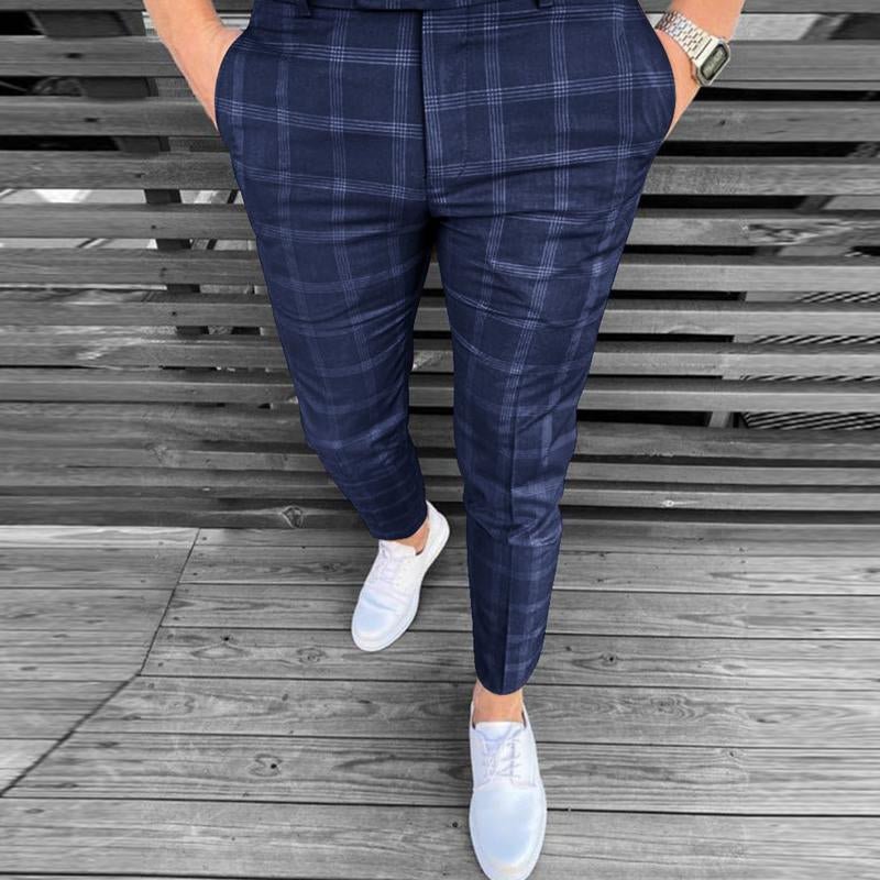 Men's Business Casual Plaid Trousers 66643377Y