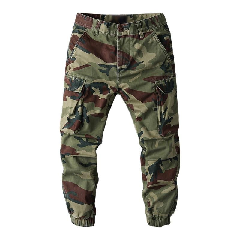 Men's Casual Multi-Pocket Loose Cotton Camouflage Cargo Pants 64986346M