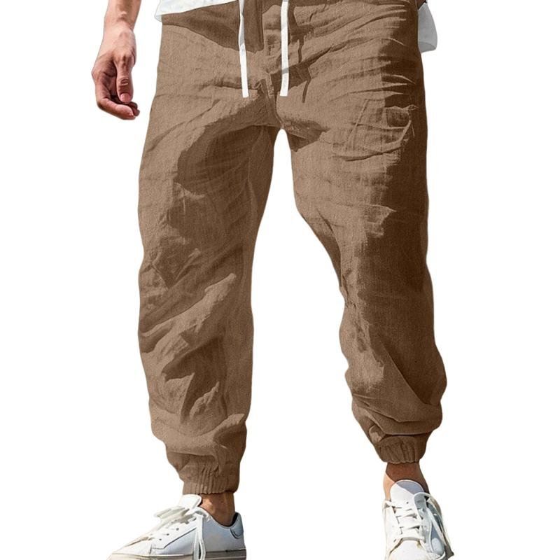 Men's Casual Cotton Linen Breathable Elastic Waist Loose Pants 76494009M