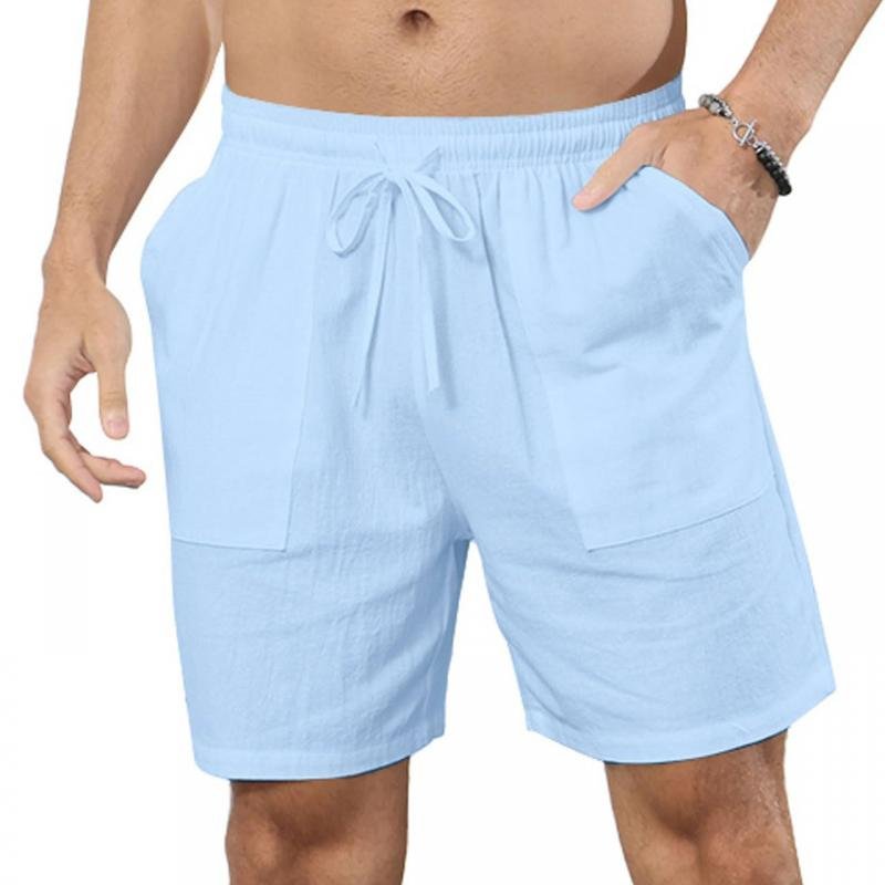 Men's Solid Color Cotton And Linen Beach Drawstring Shorts 66870846Y