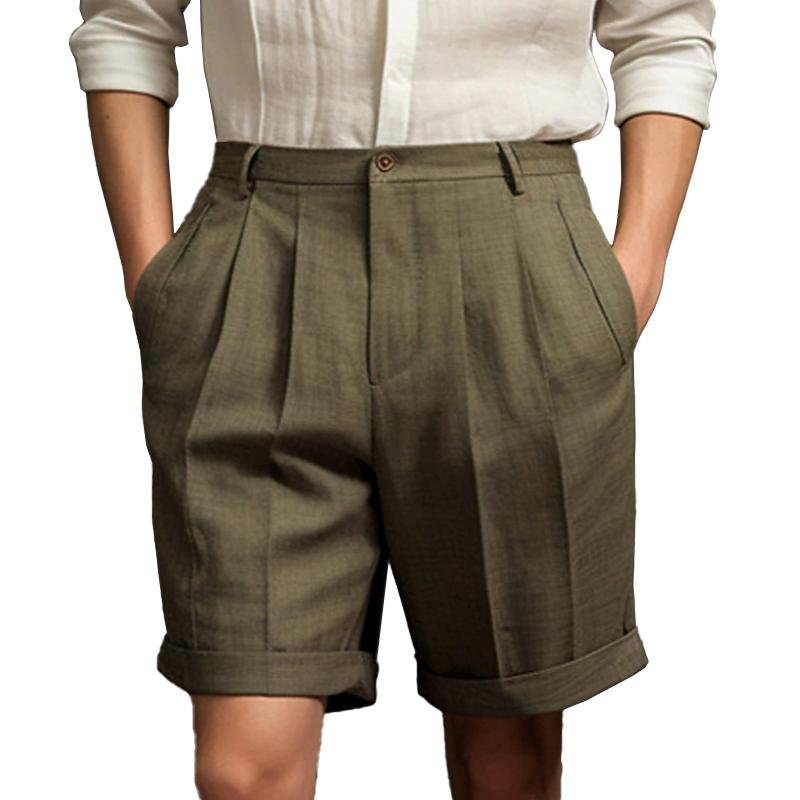 Men's Solid Linen Pleated Straight Casual Shorts 86006833Z