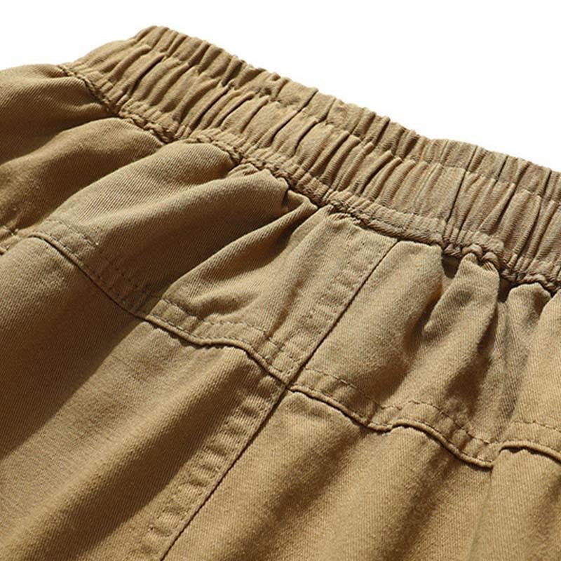 Men's Casual Solid Color Elastic Waist Loose Straight Cargo Pants 48843704M