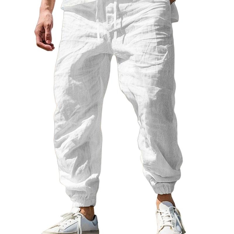 Men's Casual Cotton Linen Breathable Elastic Waist Loose Pants 76494009M