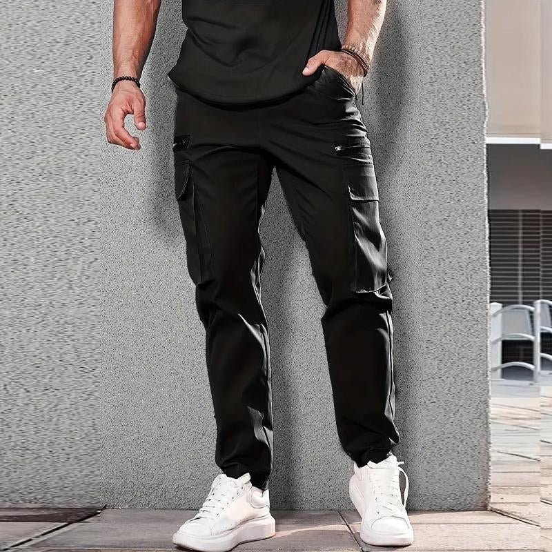 Men's Casual Solid Color Multi-Pocket Cargo Pants 66636364Y