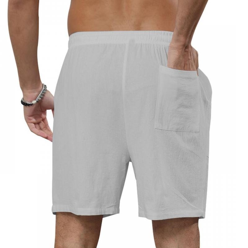 Men's Solid Color Cotton And Linen Beach Drawstring Shorts 66870846Y