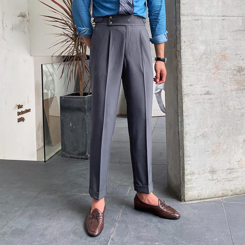 Men's British Style Drape High Waist Straight Pants 76687648M