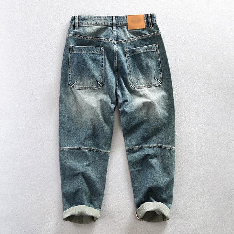 Men's Vintage Washed Distressed Multi-pocket Jeans 40664764M