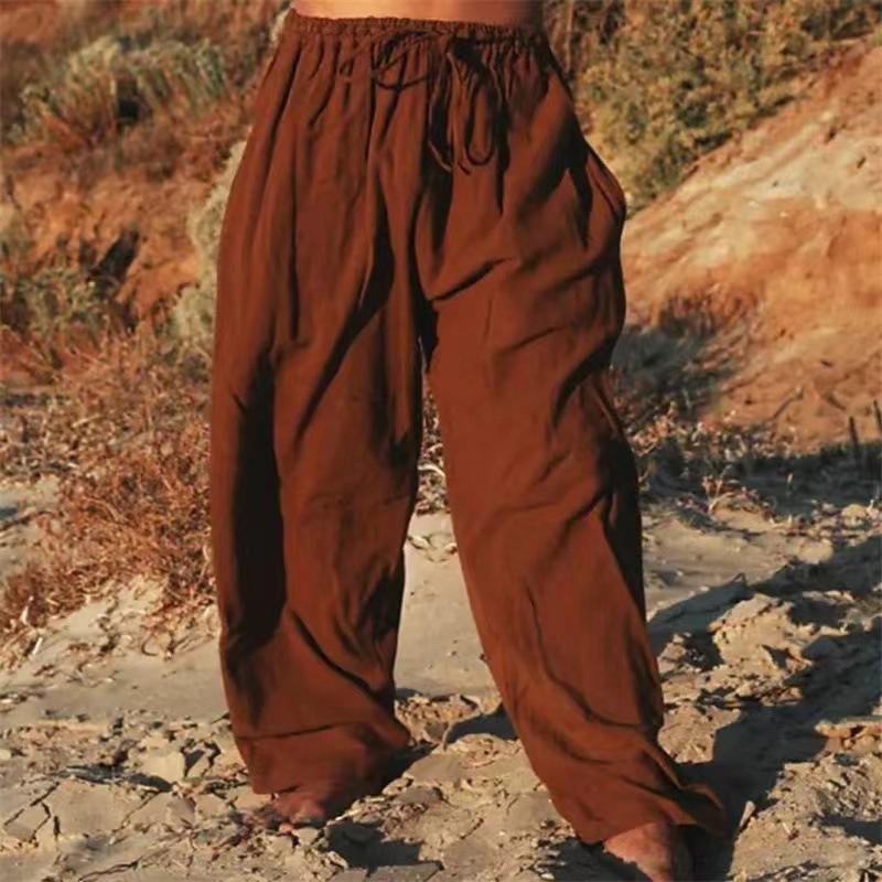 Men's Solid Color Cotton And Linen Beach Pants 66666867Y