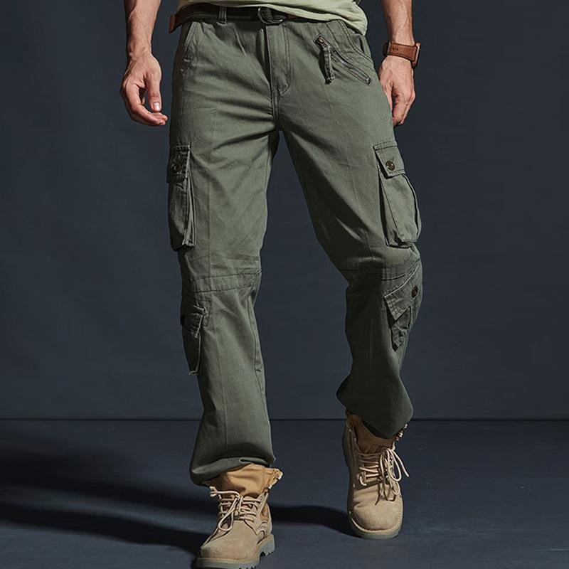 Men's Solid Loose Multi-pocket Cotton Cargo Pants 47846748Z