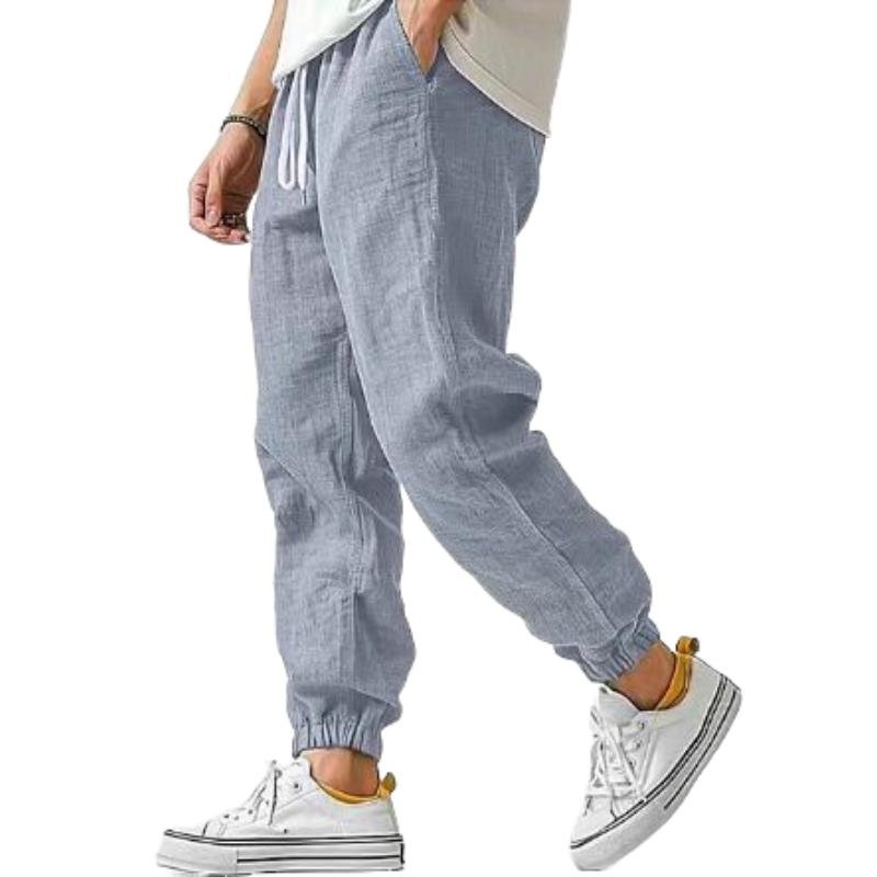 Men's Casual Cotton Linen Slim Fit Elastic Waist Pants 09446343M