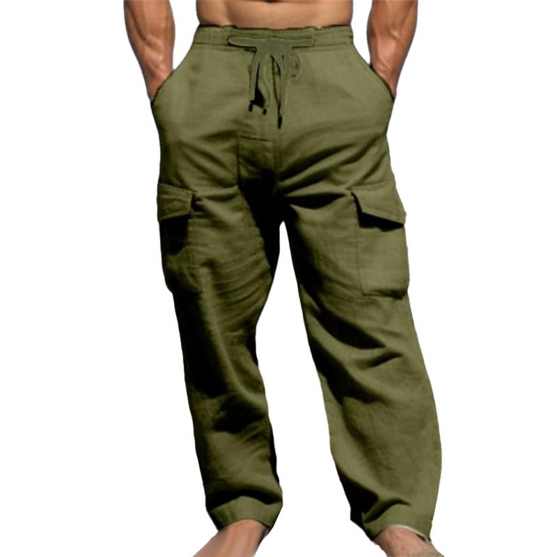 Men's Solid Loose Multi-pocket Elastic Waist Casual Pants 34036844Z