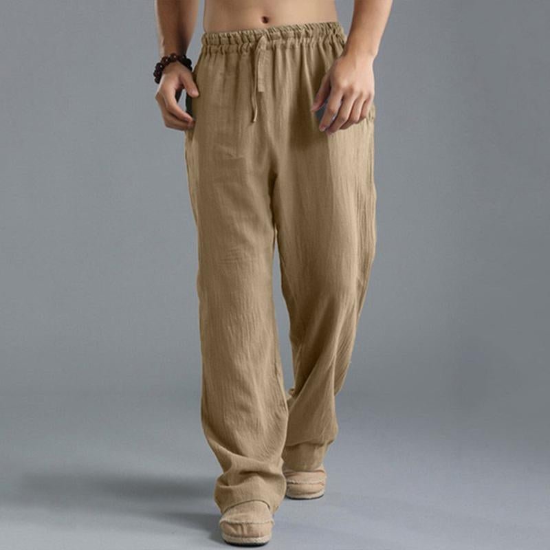 Men's Casual Loose Cotton Linen Breathable Elastic Waist Trousers 63444647M