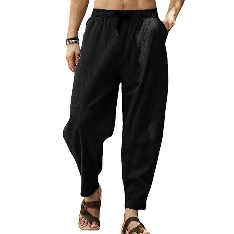 Men's Loose Cotton Linen Solid Color Drawstring Pants 46608037Y