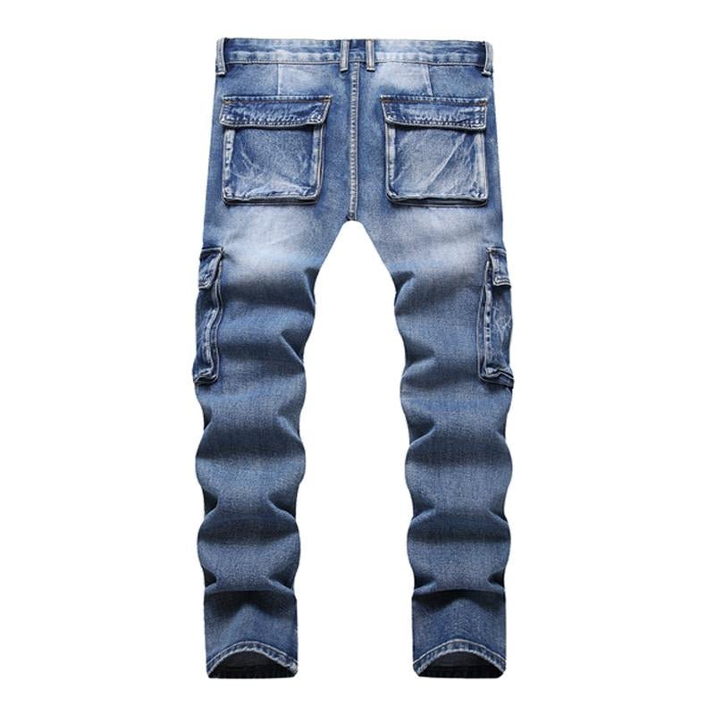 Men's Casual Washed Multi-Pocket Straight-Leg Jeans 68487393Y