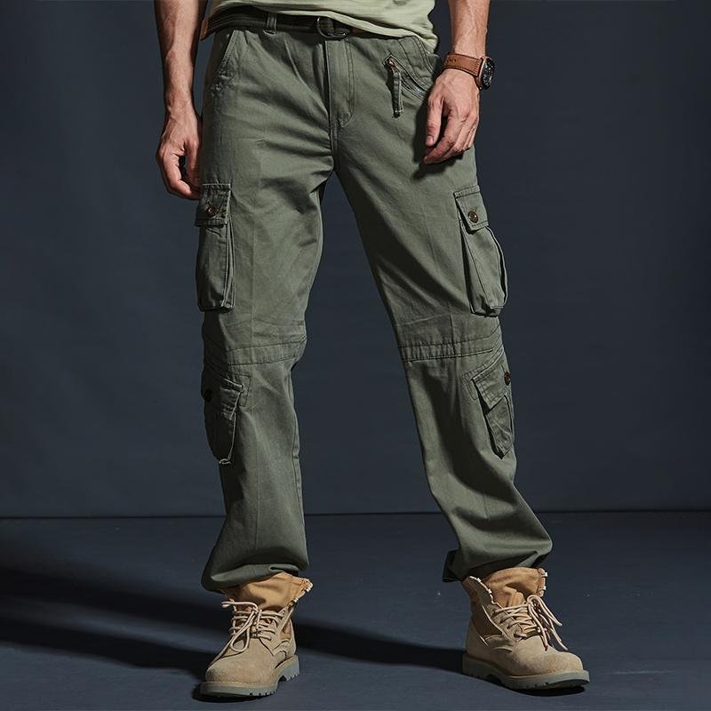 Men's Solid Loose Multi-pocket Cotton Cargo Pants 47846748Z