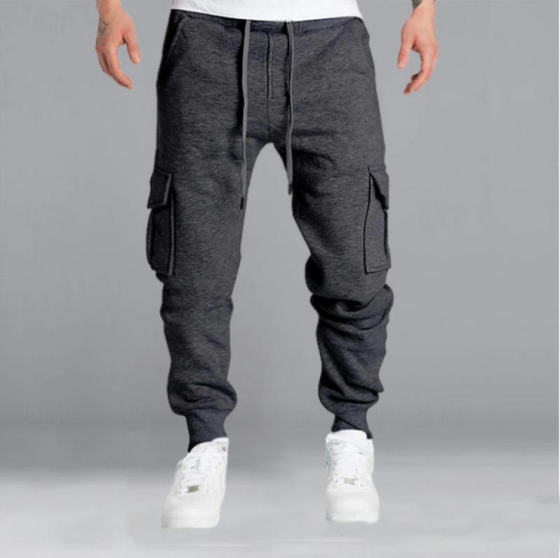 Men's Solid Elastic Waist Multi-pocket Sports Pants 06644038Z