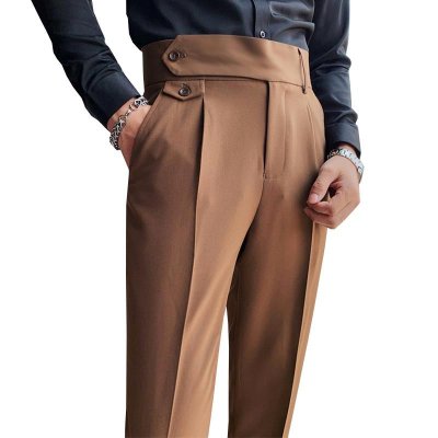 Men's British Style High Waist Straight Suit Pants 00666447M