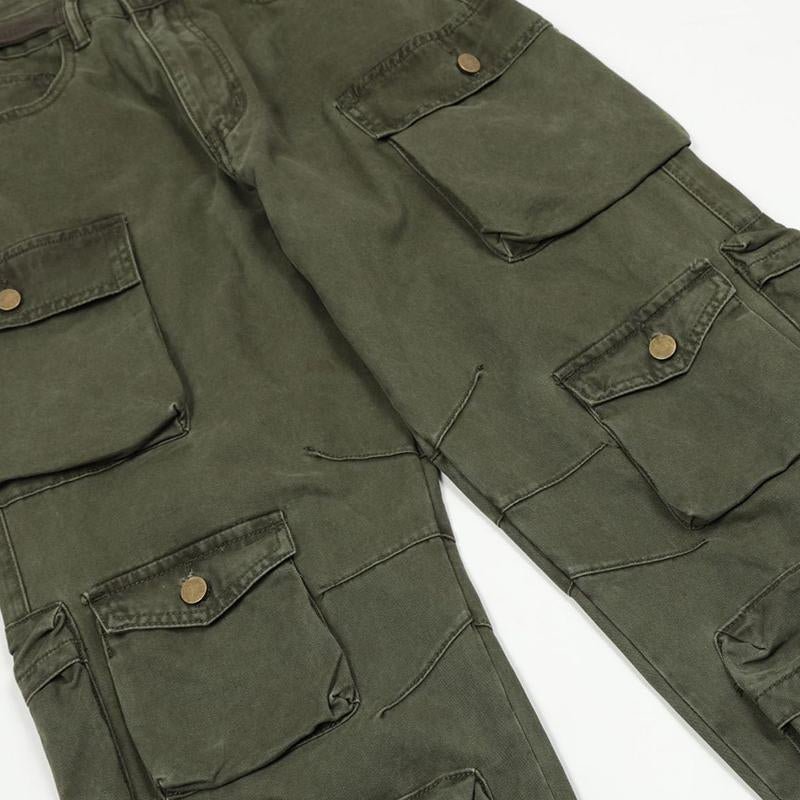 Men's Vintage Washed Loose Straight Multi-Pocket Cargo Pants 46447666M