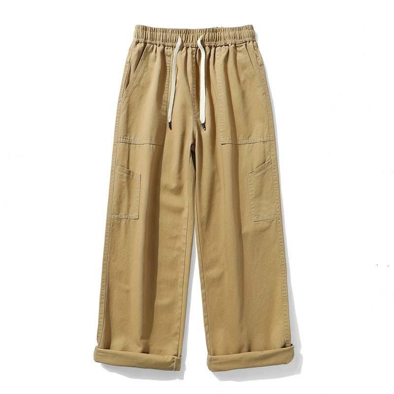 Men's Casual Solid Color Elastic Waist Loose Straight Cargo Pants 48843704M