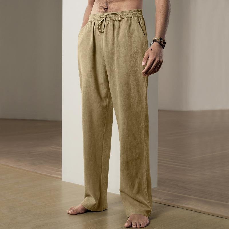 Men's Casual Solid Color Linen Breathable Loose Trousers 86746644M