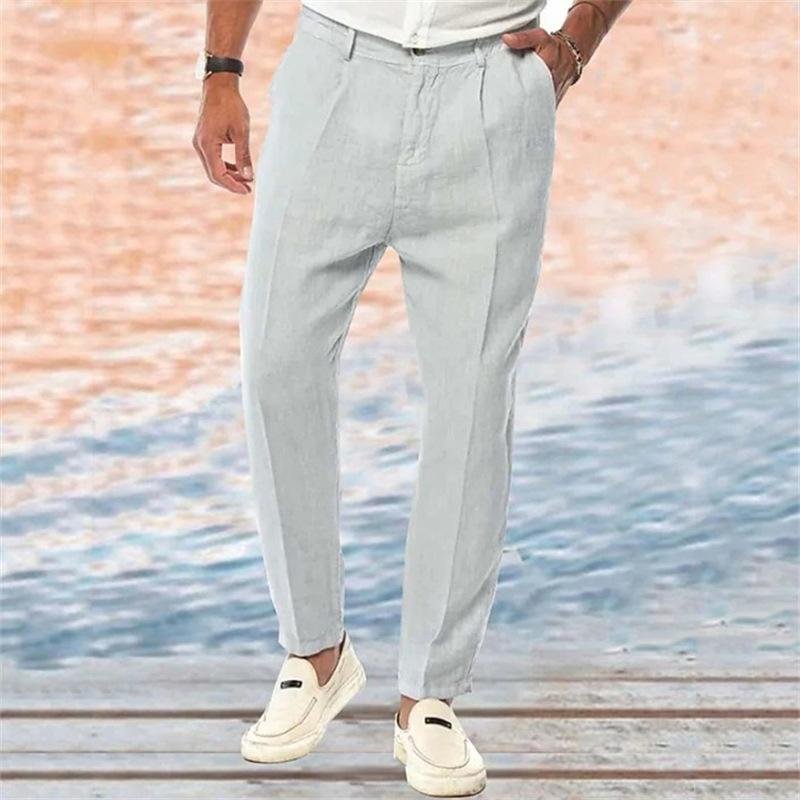 Men's Solid Color Linen Outdoor Loose Straight Pants 33737680X