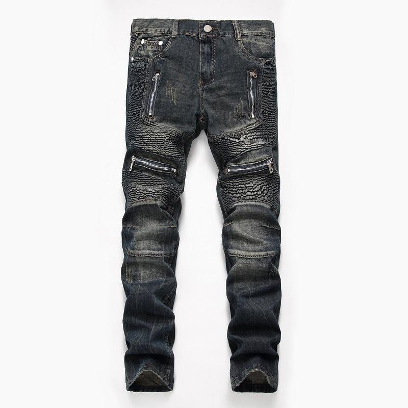 Men's Fashion Distressed Zip Decor Slim Jeans 66433678Z