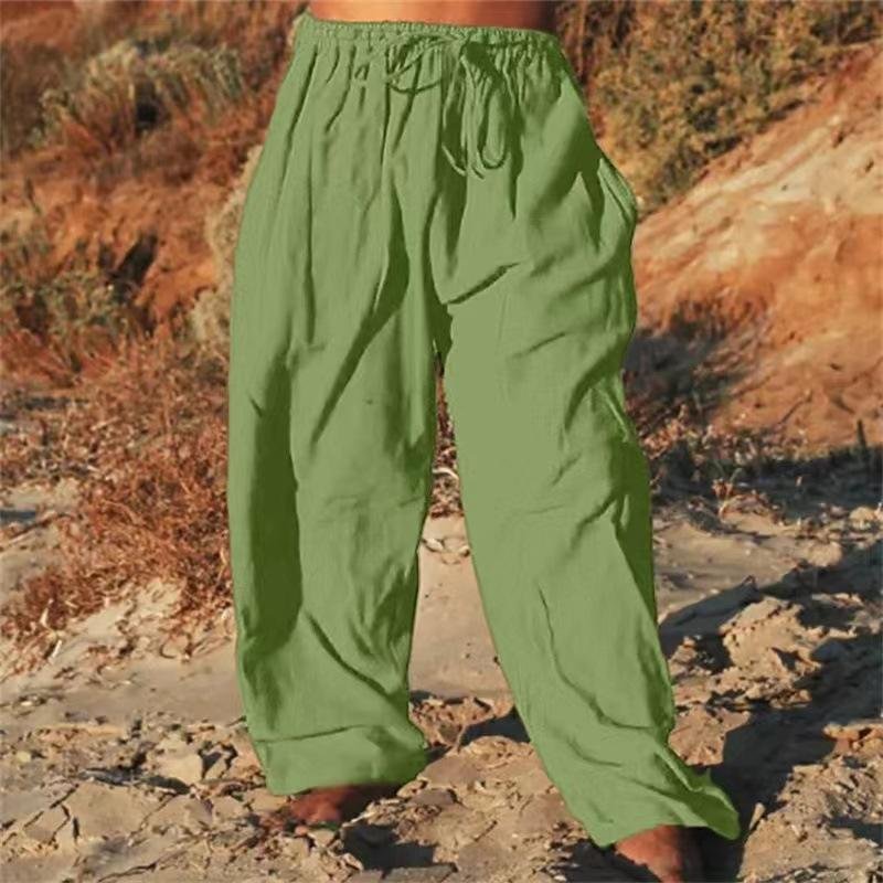 Men's Solid Color Cotton And Linen Beach Pants 66666867Y