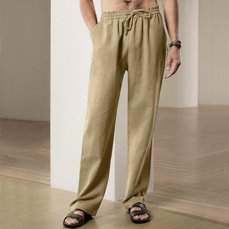 Men's Casual Solid Color Linen Breathable Loose Trousers 86746644M