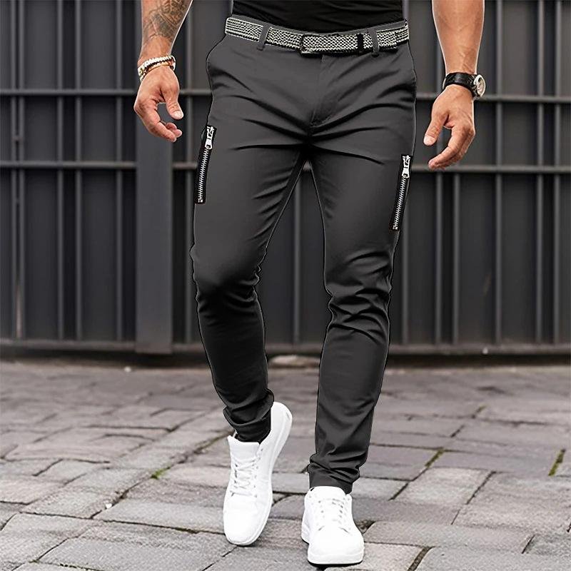 Men's Solid Tight Zipper Decor Casual Pants 98886379Z