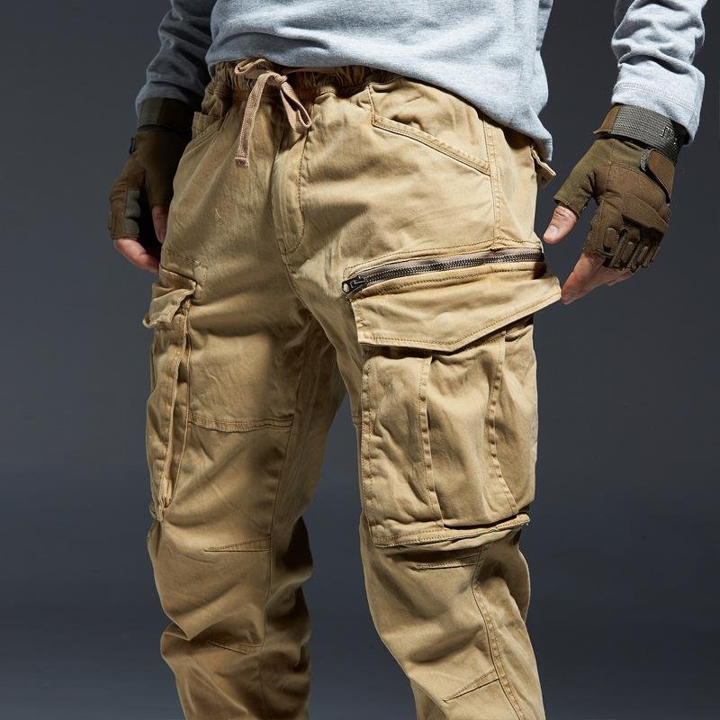 Men's Solid Multi-pocket Elastic Waist Cotton Cargo Pants 38068346Z