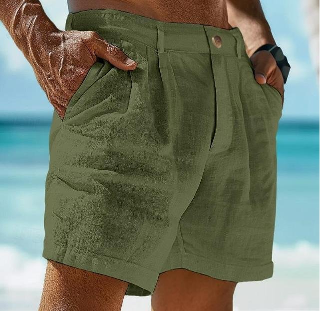 Men's Linen Solid Color Summer Shorts Beach Shorts 63078967X