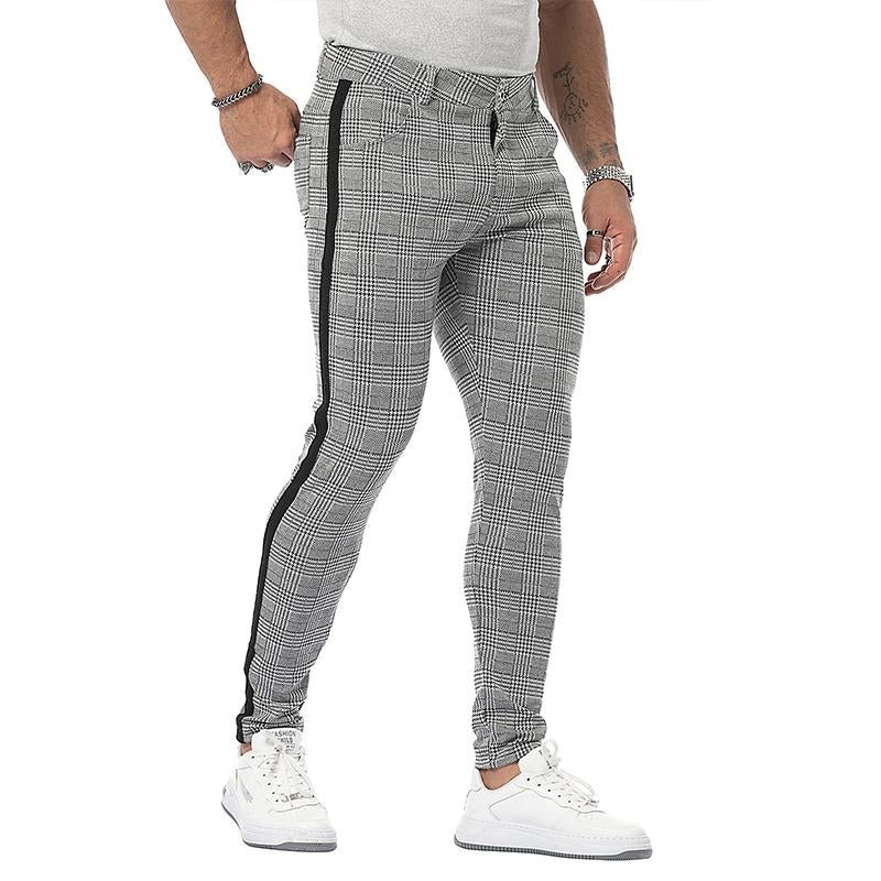 Men's Casual Plaid Stitching Pencil Trousers 86664649M