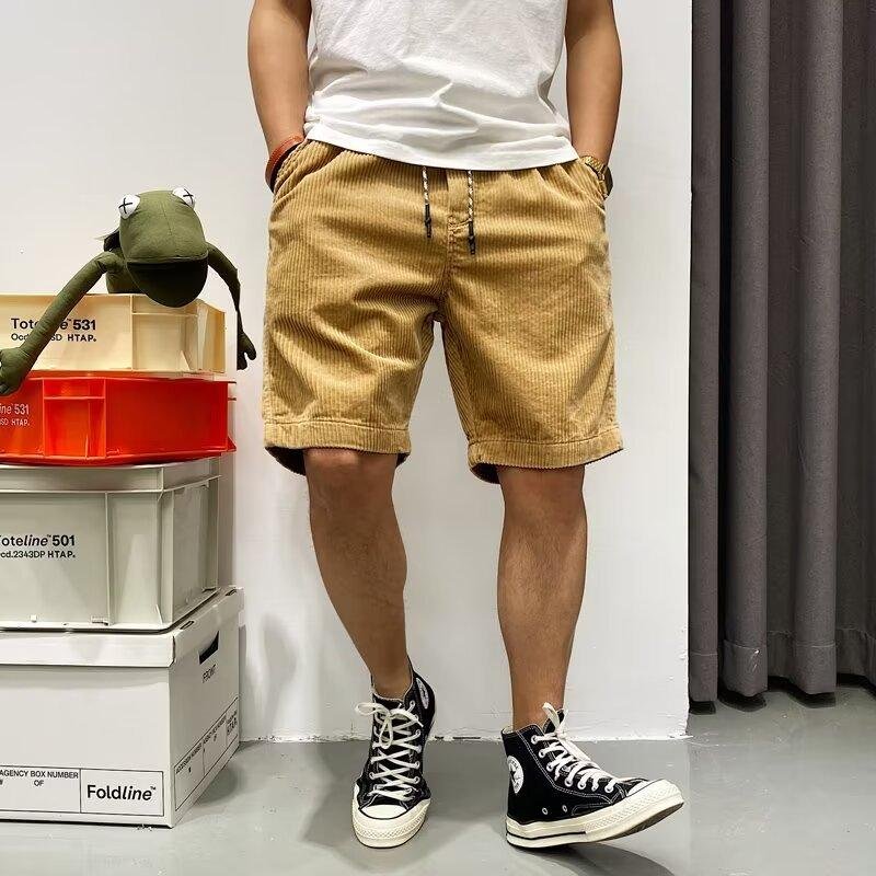 Men's Solid Color Corduroy Elastic Waist Cargo Shorts 80689608Z