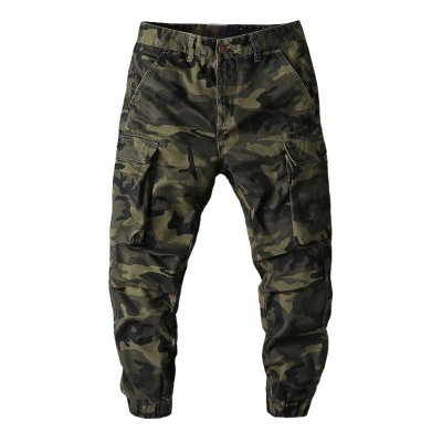 Men's Casual Multi-Pocket Loose Cotton Camouflage Cargo Pants 64986346M