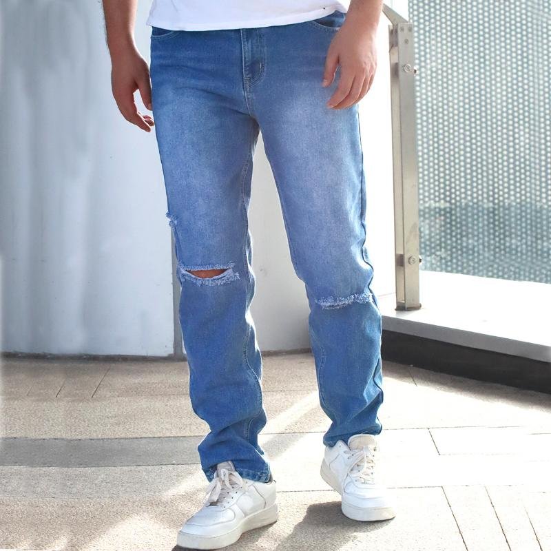 Men's Solid Color Ripped Jeans 66406764Y