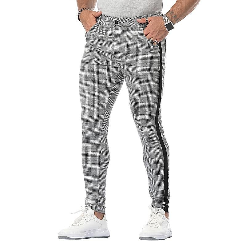 Men's Casual Plaid Stitching Pencil Trousers 86664649M