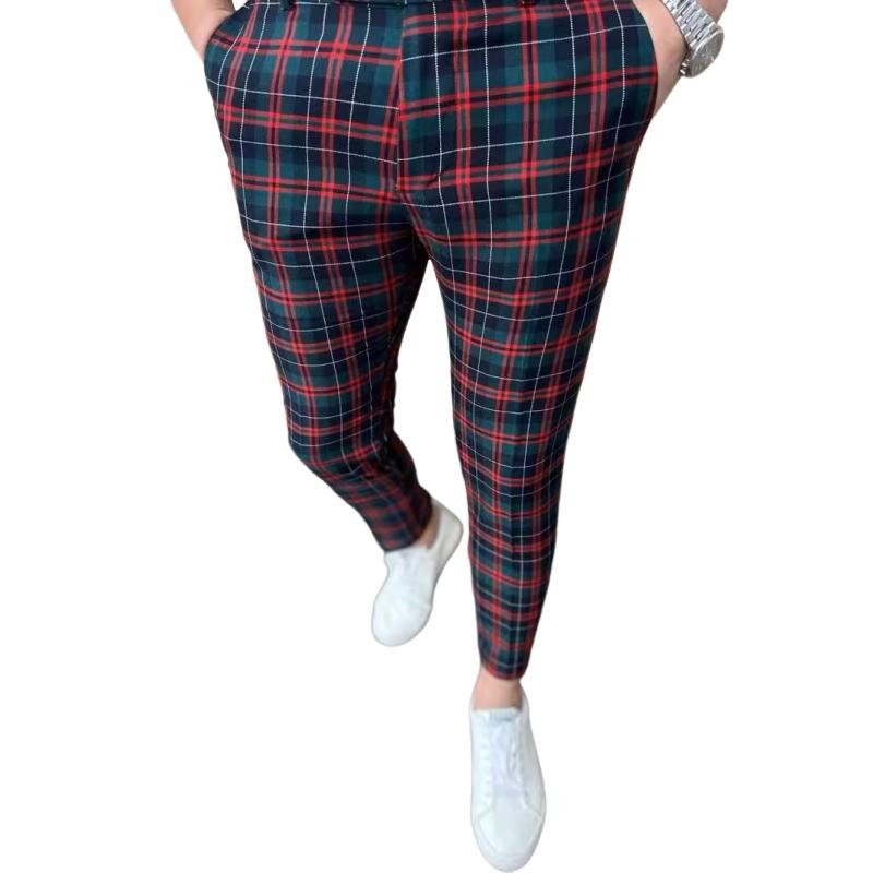 Men's Casual Plaid Print Pants 34986460Y