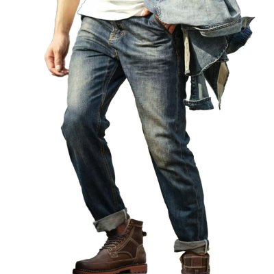 Men's Solid Color Motorcycle Cargo Vintage Jeans 40666784Y