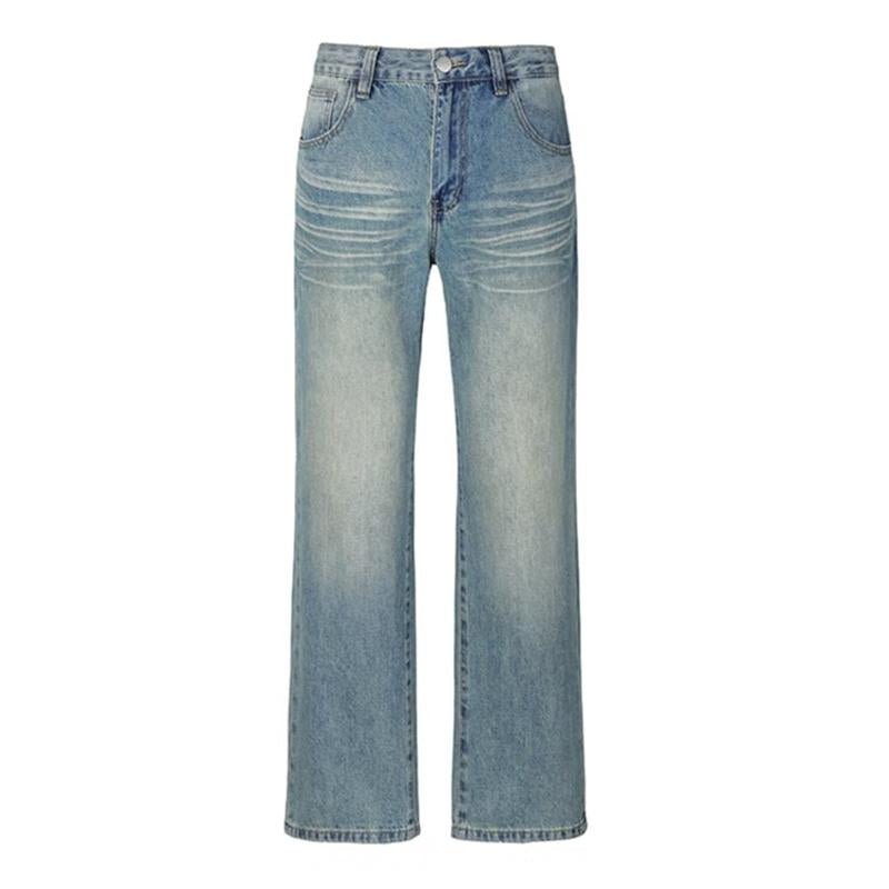 Men's Washed Distressed Straight-leg Jeans 04389876X