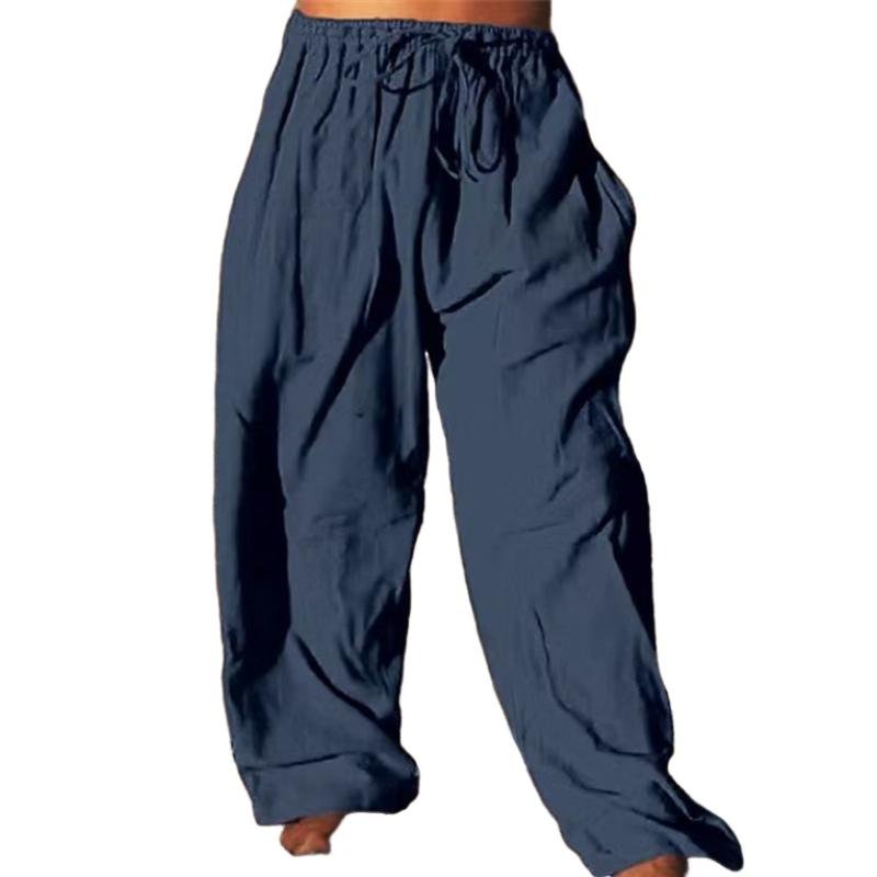 Men's Solid Color Cotton And Linen Beach Pants 66666867Y