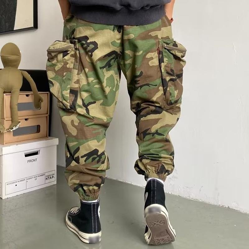 Men's Vintage Loose Camo Big Pocket Cargo Pants 08397767Y