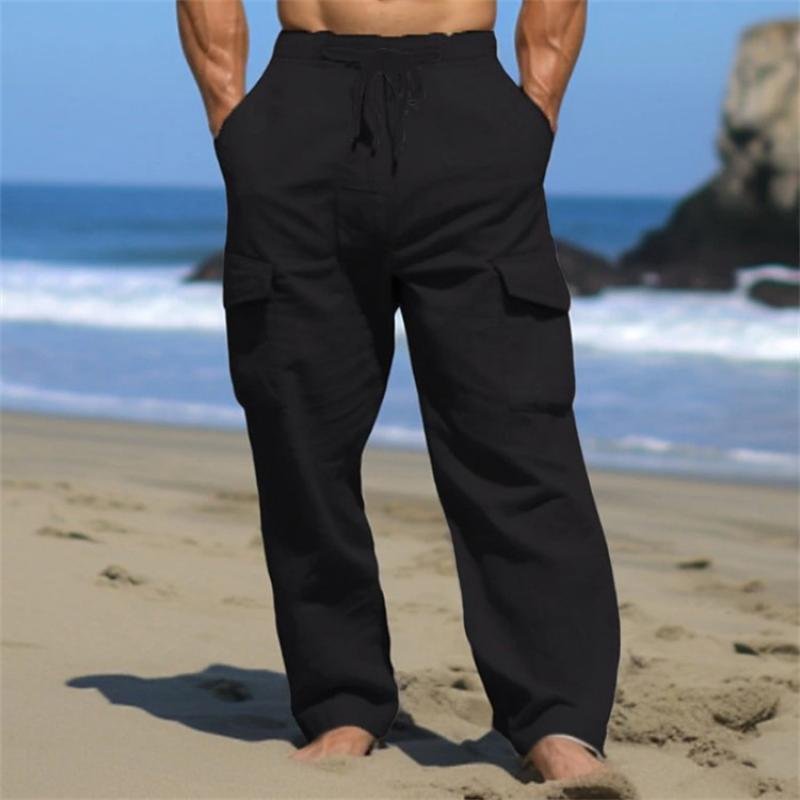 Men's Solid Loose Multi-pocket Elastic Waist Casual Pants 34036844Z