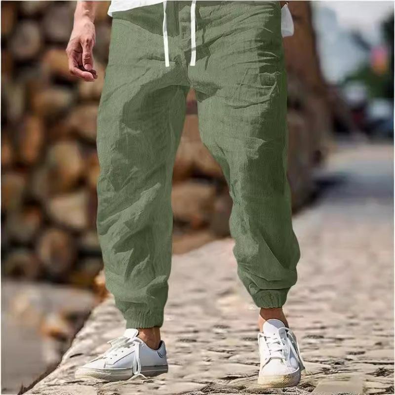 Men's Casual Cotton Linen Breathable Elastic Waist Loose Pants 76494009M