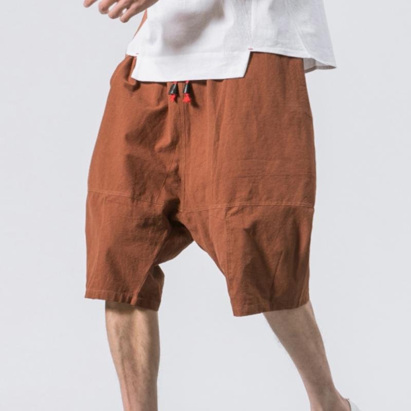 Men's Cotton And Linen Loose Beach Drawstring Shorts 78464666Y