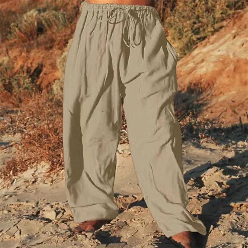 Men's Solid Color Cotton And Linen Beach Pants 66666867Y