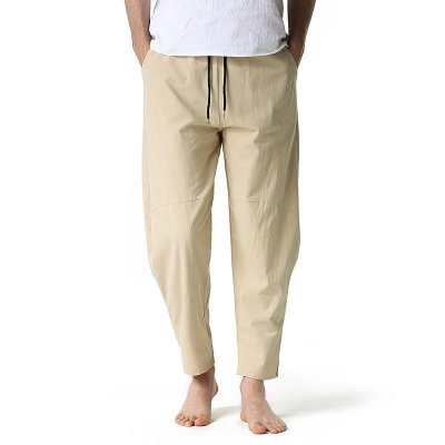 Men's Cotton and Linen Loose Drawstring Pants 36884066Y